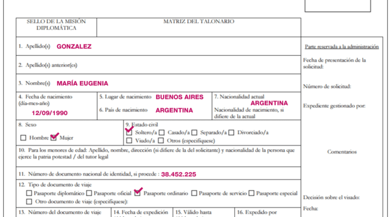Formulario para solicitud de pasaporte